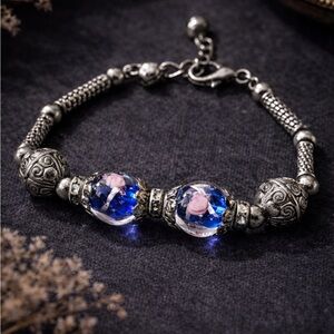 Vintage Silver Lampwork Glass Bead Bracelet